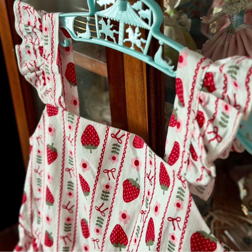 Birthday Party Dress/Sundress with Red Strawberry Print and birthday hat - Picture 9 of 16